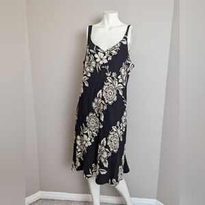 Hilo Hattie Black Floral Hawaiian Sundress Size XL Sleeveless A-Line Luau Resort